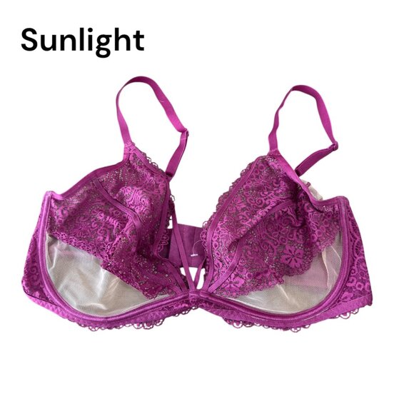 Adore Me Women Sexy Purple Lace Sheer Underwire Bra Size 38DDD Strappy Unlined - Picture 1 of 10